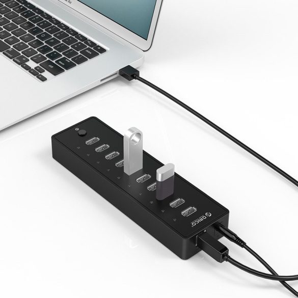 Orico 10in1 Hub 10xUSB-A elosztó hálózati töltővel 12V 3A, fekete