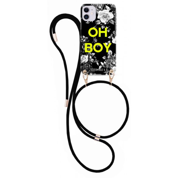 Iphoria iPhone 12/12 Pro Oh Boy Black Flower nyakba akasztós hátlap, tok, mintás, színes