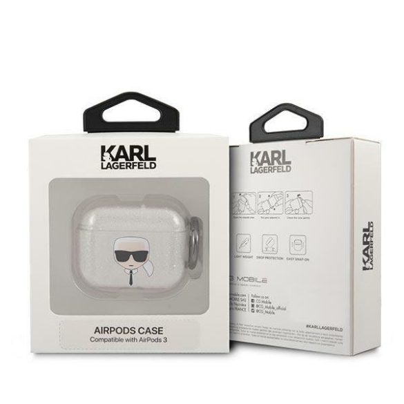 Karl Lagerfeld Apple Airpods 3 Glitter Karl's Head (KLA3UKHGS) tok, ezüst