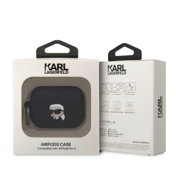 Karl Lagerfeld Airpods Pro 2 Silicone Karl Head 3D (KLAP2RUNIKK) tok, fekete