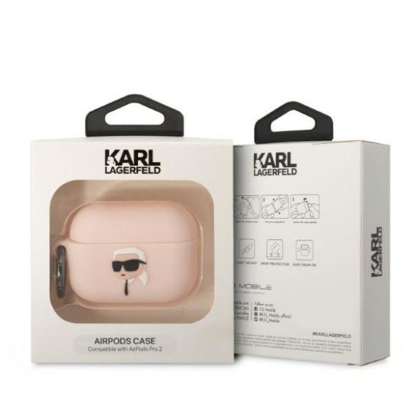 Karl Lagerfeld Airpods Pro 2 Silicone Karl Head 3D (KLAP2RUNIKP) tok, rózsaszín