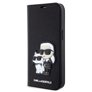 Karl Lagerfeld PU Saffiano Karl and Choupette NFT Book Case iPhone 13 (KLBKP13MSANKCPK) oldalra nyíló, tok, fekete