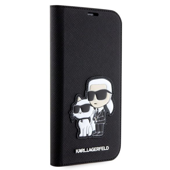 Karl Lagerfeld PU Saffiano Karl and Choupette NFT Book Case iPhone 13 (KLBKP13MSANKCPK) oldalra nyíló, tok, fekete