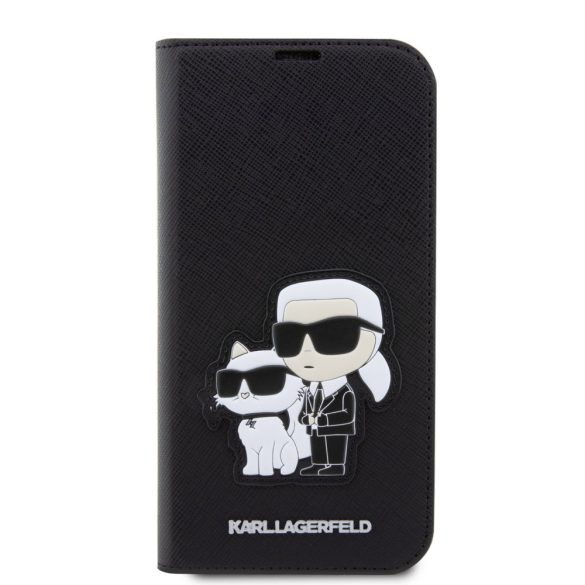 Karl Lagerfeld PU Saffiano Karl and Choupette NFT Book Case iPhone 13 Pro Max (KLBKP13XSANKCPK) oldalra nyíló, tok, fekete