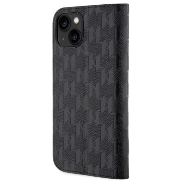 Karl Lagerfeld iPhone 14 Saffiano Monogram (KLBKP14SSAKLHPK) oldalra nyíló tok, fekete