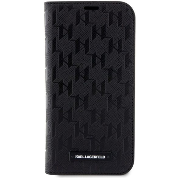 Karl Lagerfeld iPhone 14 Saffiano Monogram (KLBKP14SSAKLHPK) oldalra nyíló tok, fekete