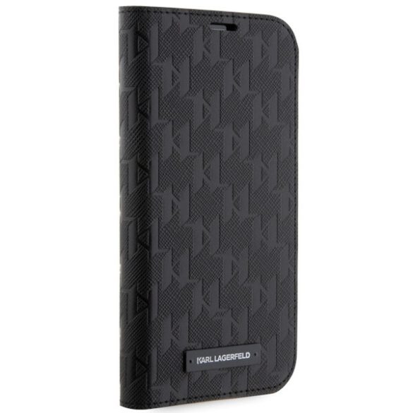 Karl Lagerfeld iPhone 14 Saffiano Monogram (KLBKP14SSAKLHPK) oldalra nyíló tok, fekete