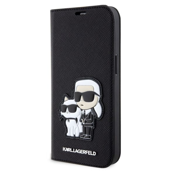 Karl Lagerfeld PU Saffiano Karl and Choupette NFT Book Case iPhone 14 (KLBKP14SSANKCPK) oldalra nyíló, tok, fekete