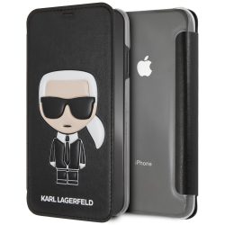   Karl Lagerfeld iPhone Xs Max Ikonik Karl oldalra nyíló tok, fekete