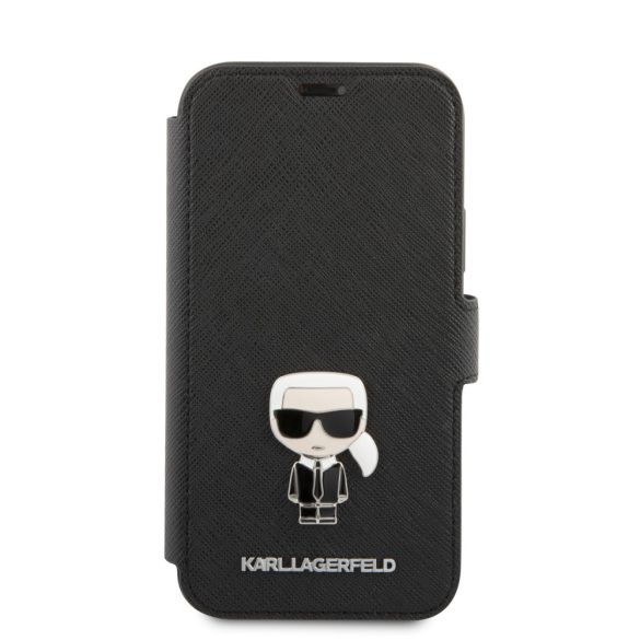 Karl Lagerfeld iPhone 12 Pro Max Saffiano Ikonik Metal (KLFLBKP12LIKMSBK) oldalra nyíló tok, fekete