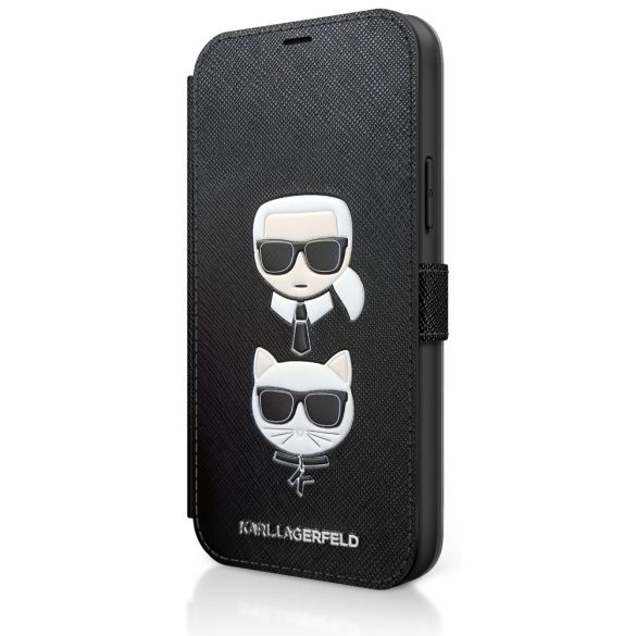 Karl Lagerfeld iPhone 12 Pro Max Saffiano Karl & Choupette (KLFLBKP12LSAKICKCBK) oldalra nyíló tok, fekete