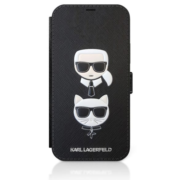 Karl Lagerfeld iPhone 12 Pro Max Saffiano Karl & Choupette (KLFLBKP12LSAKICKCBK) oldalra nyíló tok, fekete