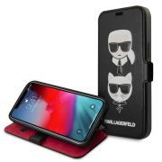   Karl Lagerfeld iPhone 12/12 Pro 3D Rubber Heads (KLFLBKSP12MFKICKC) oldalra nyíló tok, fekete