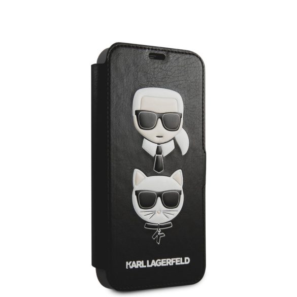 Karl Lagerfeld iPhone 12 Mini 3D Rubber Heads (KLFLBKSP12SFKICKC) oldalra nyíló tok, fekete