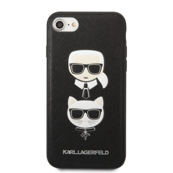 Karl Lagerfeld iPhone 7/8/SE (2020/2022) Saffiano Karl & Choupette Head (KLHCI8SAKICKCBK) hátlap, tok, fekete