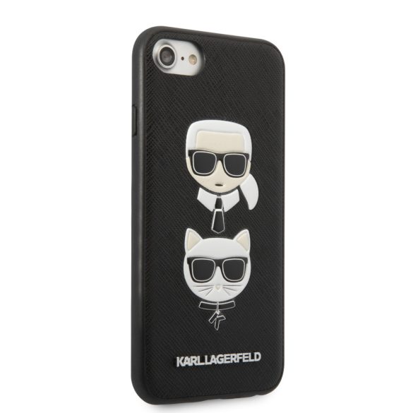 Karl Lagerfeld iPhone 7/8/SE (2020/2022) Saffiano Karl & Choupette Head (KLHCI8SAKICKCBK) hátlap, tok, fekete