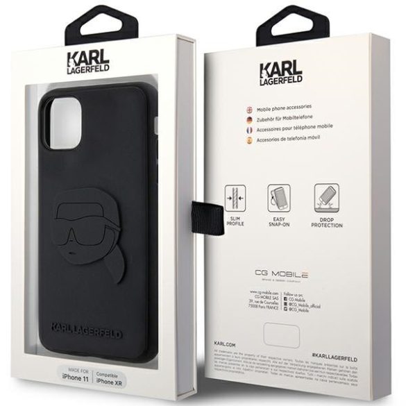 Karl Lagerfeld iPhone 11/Xr Rubber Karl Head 3D (KLHCN613DRKNK) hátlap, tok, fekete