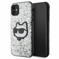   Karl Lagerfeld iPhone 11/Xr Glitter Choupette Patch (KLHCN61G2CPS) hátlap, tok, ezüst