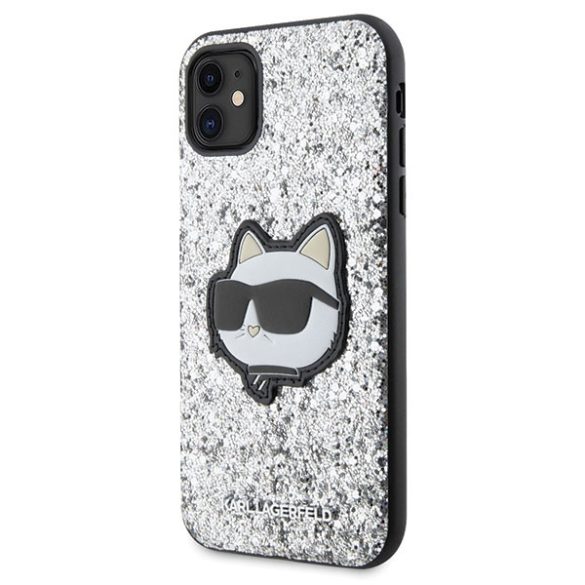 Karl Lagerfeld iPhone 11/Xr Glitter Choupette Patch (KLHCN61G2CPS) hátlap, tok, ezüst