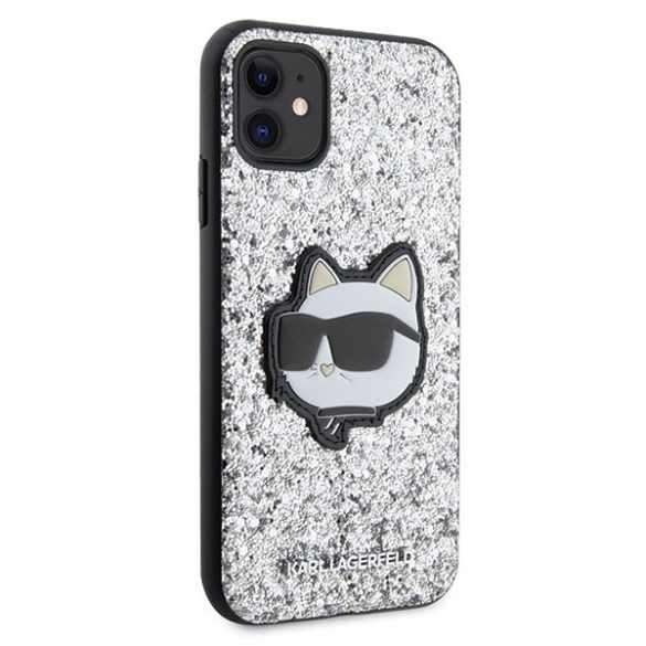 Karl Lagerfeld iPhone 11/Xr Glitter Choupette Patch (KLHCN61G2CPS) hátlap, tok, ezüst