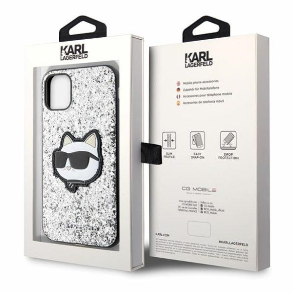 Karl Lagerfeld iPhone 11/Xr Glitter Choupette Patch (KLHCN61G2CPS) hátlap, tok, ezüst