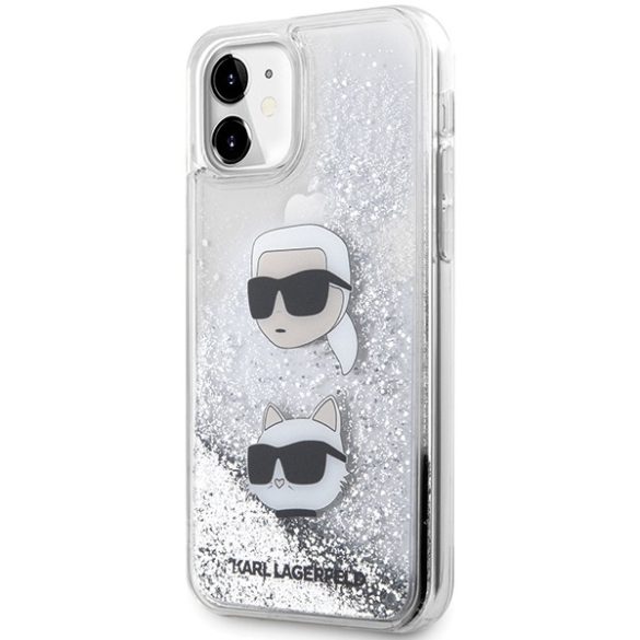 Karl Lagerfeld iPhone 11/Xr Liquid Glitter Karl & Choupette Heads (KLHCN61LDHKCNS) hátlap, tok, ezüst