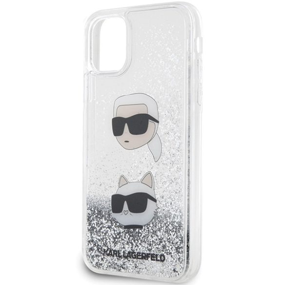 Karl Lagerfeld iPhone 11/Xr Liquid Glitter Karl & Choupette Heads (KLHCN61LDHKCNS) hátlap, tok, ezüst