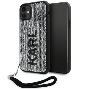 Karl Lagerfeld iPhone 11/Xr Sequins Cord (KLHCN61PSQRKS) hátlap, tok, ezüst