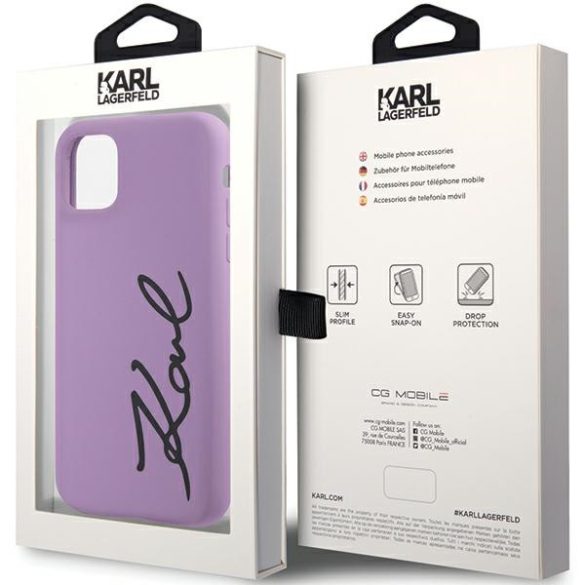 Karl Lagerfeld iPhone 11/Xr Silicone Signature (KLHCN61SKSVGU) hátlap, tok, lila