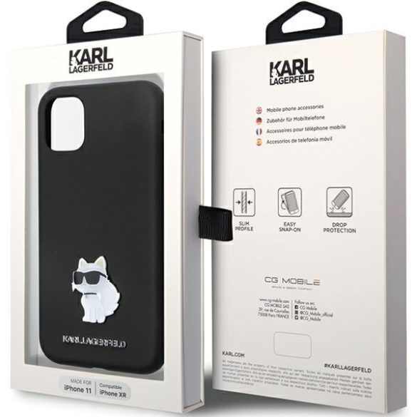 Karl Lagerfeld iPhone 11/XR Silicone C Metal Pin (KLHCN61SMHCNPK) hátlap, tok, fekete