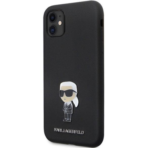 Karl Lagerfeld iPhone 11/XR Silicone Ikonik Metal Pin (KLHCN61SMHKNPK) hátlap, tok, fekete