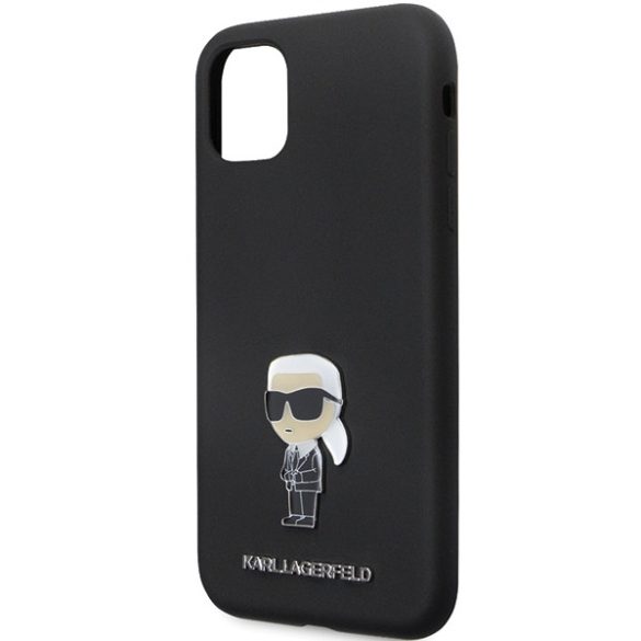 Karl Lagerfeld iPhone 11/XR Silicone Ikonik Metal Pin (KLHCN61SMHKNPK) hátlap, tok, fekete