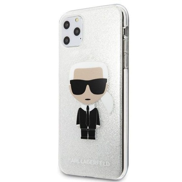 Karl Lagerfeld iPhone 11 Pro Max Glitter Ikonik Full Body (KLHCN65TPUTRIKSL) hátlap, tok, ezüst