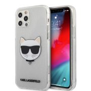   Karl Lagerfeld iPhone 12 Pro Max Choupette's Head Glitter (KLHCP12LCHTUGLS) hátlap, tok, ezüst