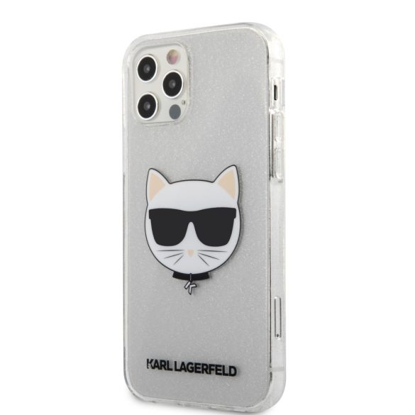 Karl Lagerfeld iPhone 12 Pro Max Choupette's Head Glitter (KLHCP12LCHTUGLS) hátlap, tok, ezüst