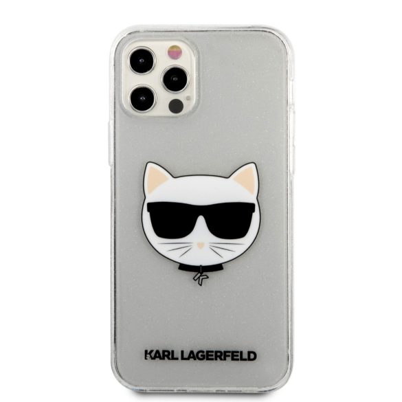 Karl Lagerfeld iPhone 12 Pro Max Choupette's Head Glitter (KLHCP12LCHTUGLS) hátlap, tok, ezüst