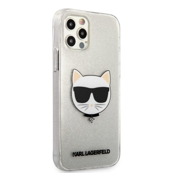 Karl Lagerfeld iPhone 12 Pro Max Choupette's Head Glitter (KLHCP12LCHTUGLS) hátlap, tok, ezüst