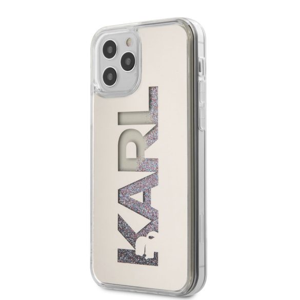 Karl Lagerfeld iPhone 12 Pro Max Karl Logo Glitter Mirror (KLHCP12LKLMLGR) hátlap, tok, ezüst
