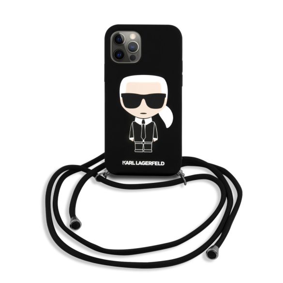 Karl Lagerfeld iPhone 12 Pro Max Silicone Cord Iconic (KLHCP12LWOSLFKBK) hátlap, tok, fekete