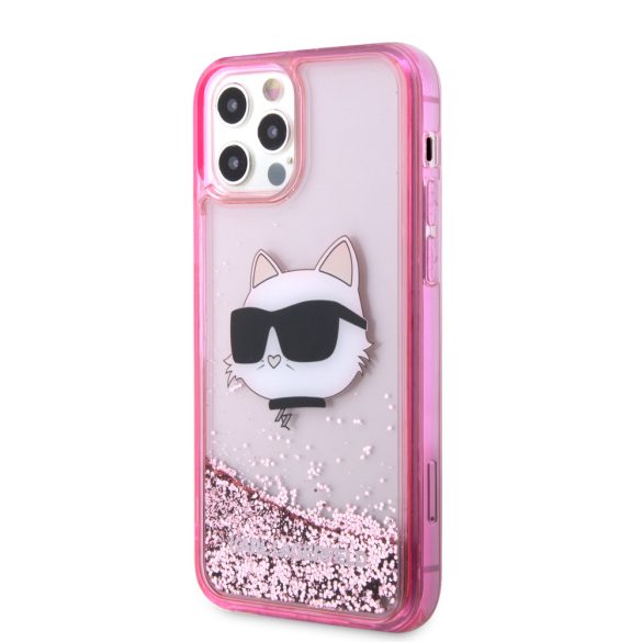 Karl Lagerfeld iPhone 12/ 12 Pro Glitter Choupette Head (KLHCP12MLNCHCP) hátlap, tok, rózsaszín