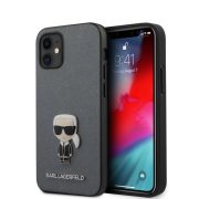   Karl Lagerfeld iPhone 12 Mini Saffiano Iconik (KLHCP12SIKMSSL) hátlap, tok, ezüst