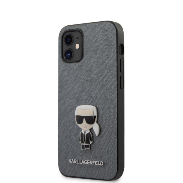 Karl Lagerfeld iPhone 12 Mini Saffiano Iconik (KLHCP12SIKMSSL) hátlap, tok, ezüst