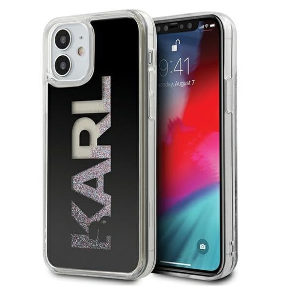 Karl Lagerfeld iPhone 12 Mini Karl Logo Glitter (KLHCP12SKLMLBK) hátlap, tok, fekete