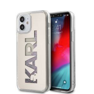 Karl Lagerfeld iPhone 12 Mini Karl Logo Glitter Mirror (KLHCP12SKLMLGR) hátlap, tok, ezüst