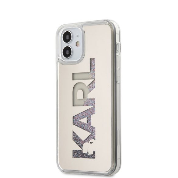 Karl Lagerfeld iPhone 12 Mini Karl Logo Glitter Mirror (KLHCP12SKLMLGR) hátlap, tok, ezüst