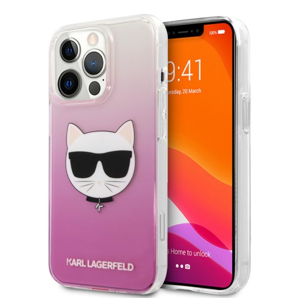 Karl Lagerfeld iPhone 13 Pro Choupette Head Glitter (KLHCP13LCTRP) hátlap, tok, rózsaszín