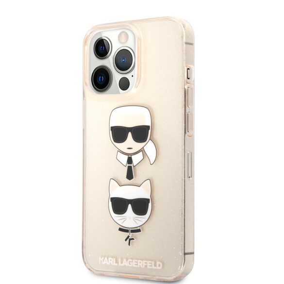 Karl Lagerfeld iPhone 13 Pro Glitter Karl & Choupette (KLHCP13LKCTUGLGO) hátlap, tok, arany