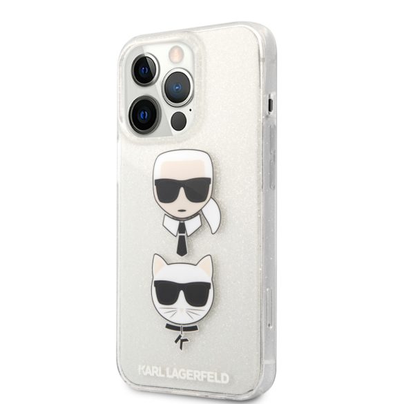 Karl Lagerfeld iPhone 13 Pro K&C Head Glitter (KLHCP13LKCTUGLS) hátlap, tok, ezüst