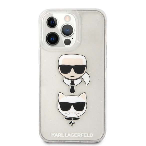 Karl Lagerfeld iPhone 13 Pro K&C Head Glitter (KLHCP13LKCTUGLS) hátlap, tok, ezüst