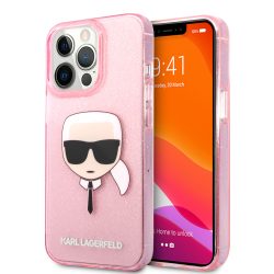   Karl Lagerfeld iPhone 13 Pro Karl Head Glitter hátlap, tok, rózsaszín